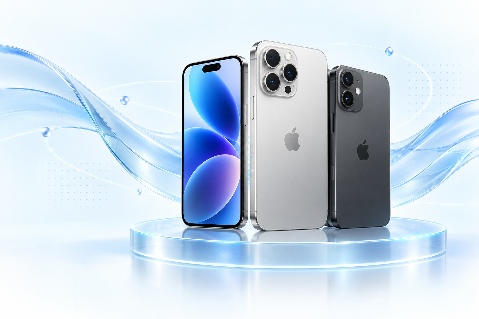 Apple iPhone on an illuminated glass podium